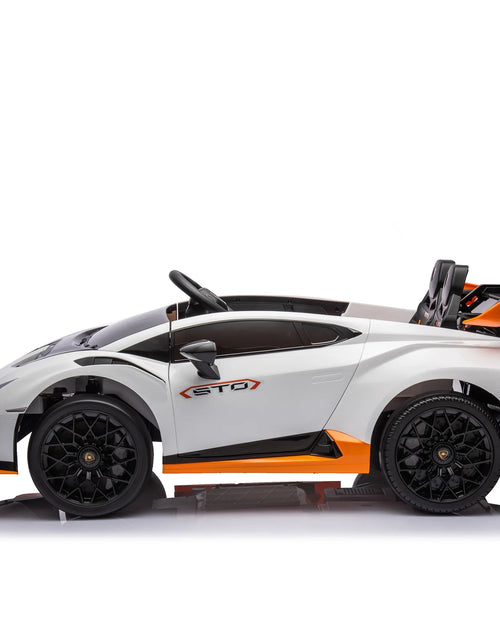 Load image into Gallery viewer, Lamborghini 24 V Ride on Sports Car with Remote Control, Licensed Lamborghini STO Battery Powered Ride on Toy Cars W/Dynamic Music/360° Spin/Drift/Bluetooth/Led Light, Electric Car for Kids 3-8, White
