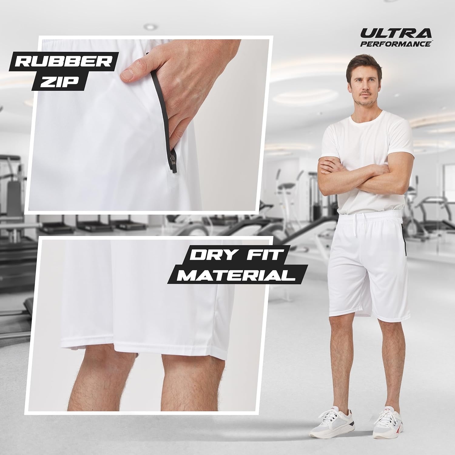 Mens Athletic Running Shorts Dry Fit Active Shorts with Zippered Pockets 5 Pack