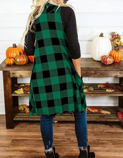 Load image into Gallery viewer, Womens Plaid Open Front Sweaters Sleeveless Duster Cardigans Drape Lightweight Vest Coat with Pockets
