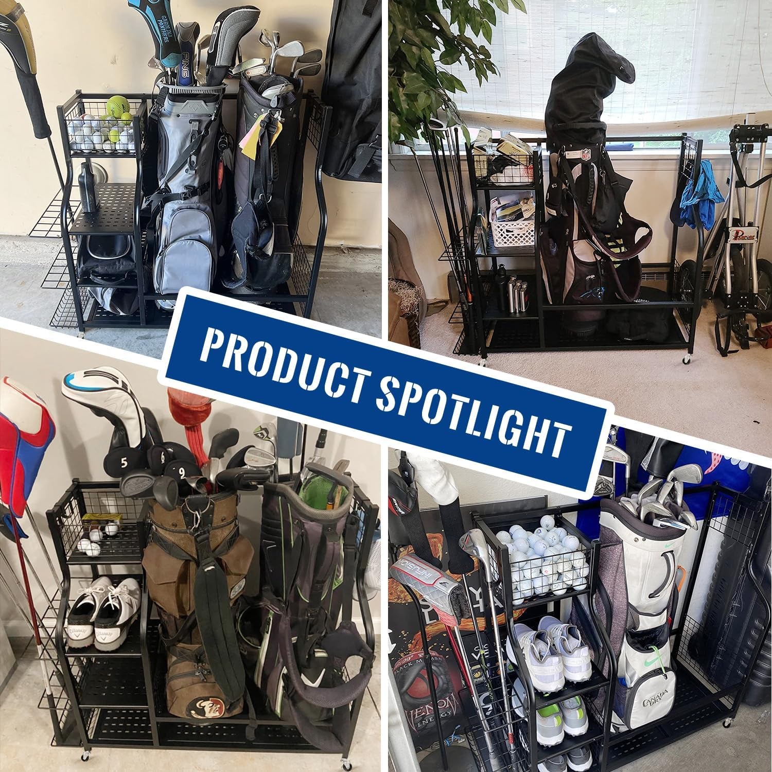 Golf Storage Garage Organizer, Golf Bag Storage Stand and Other Golfing Equipment Rack, Extra Storage Rack for Golf Clubs