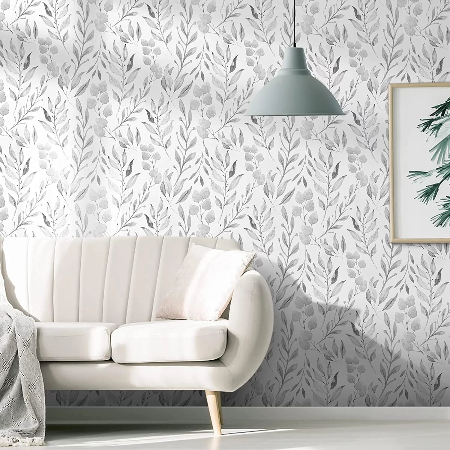 Peel and Stick Wallpaper Floral Wallpaper Gray Leaf Self Adhesive Wallpaper,17.7 in X 590 In