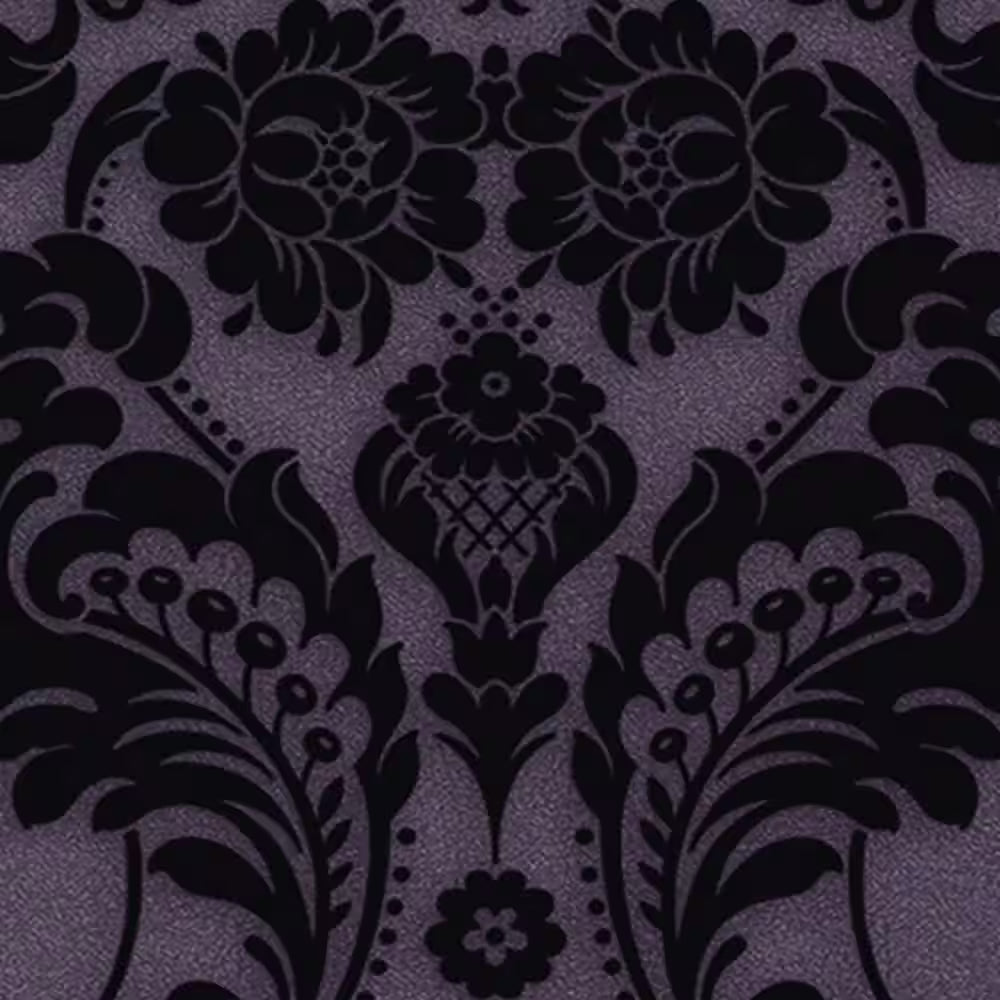 Gothic Damask Flock Plum Removable Wallpaper