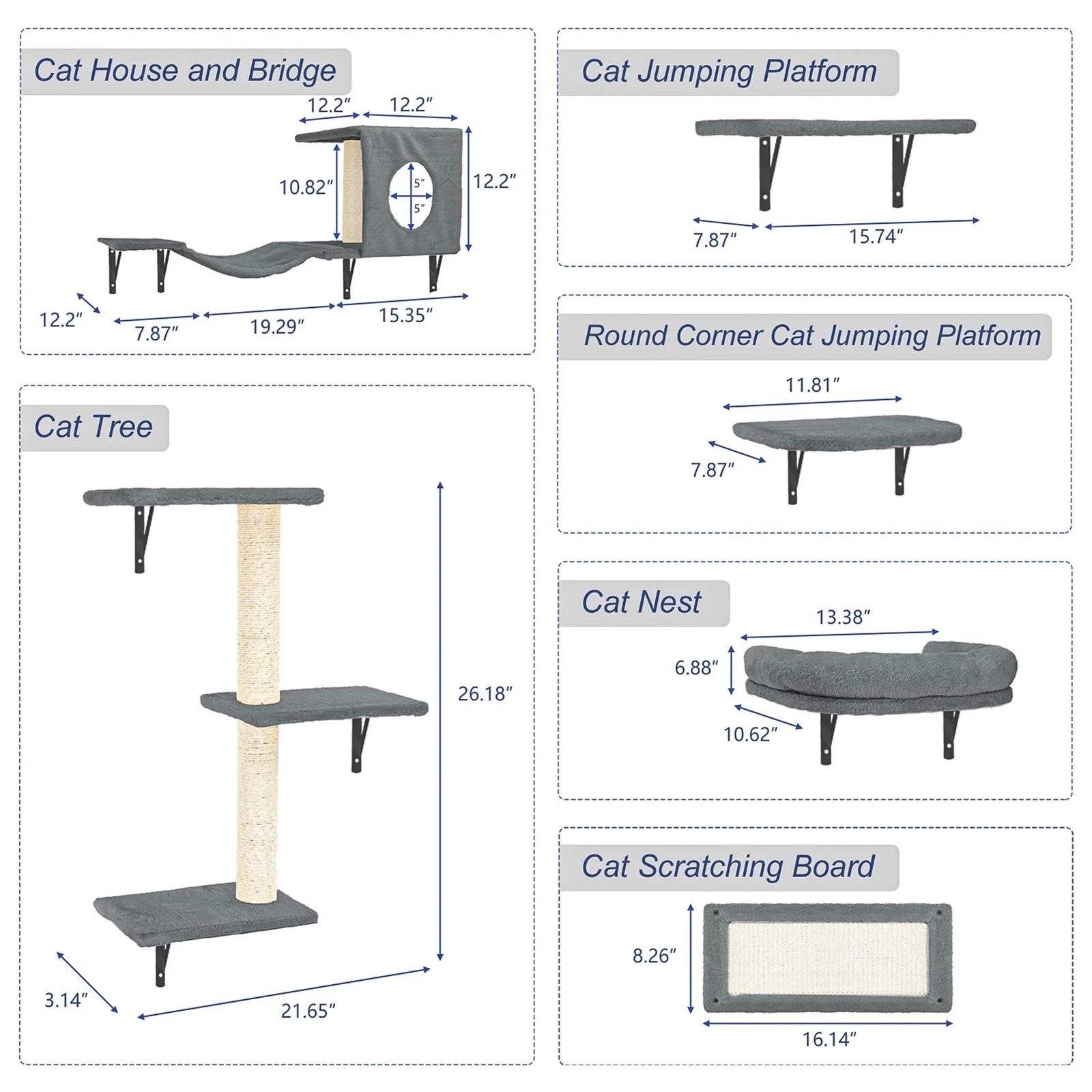 Cat Wall Shelves and Perches Set of 5, Sleeping Playing Lounging Climbing Cat Tree House for Multiple Cats, Black