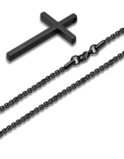 Load image into Gallery viewer, Cross Necklace for Men, Silver Black Gold Stainless Steel Plain Cross Pendant Necklace for Men Box Chain 16-30 Inch
