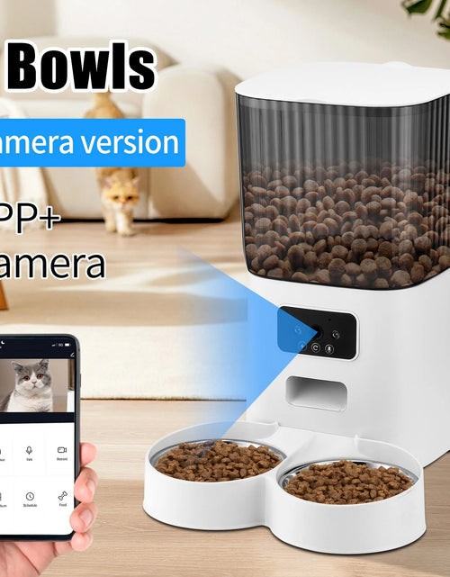 Load image into Gallery viewer, Automatic Pet Feeder with Camera for 2 Pets, 1080P Camera 5L Cat Feeder with 2 Stainless Steel Bowls, Two Way Talk, Remote APP Control Support 2.4G Wifi
