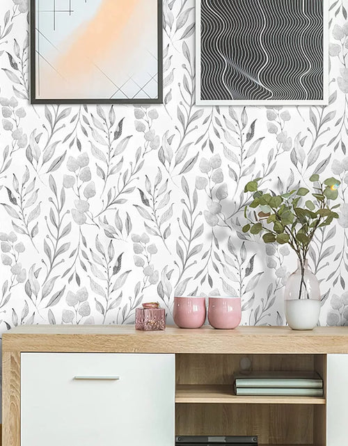 Load image into Gallery viewer, Peel and Stick Wallpaper Floral Wallpaper Gray Leaf Self Adhesive Wallpaper,17.7 in X 590 In
