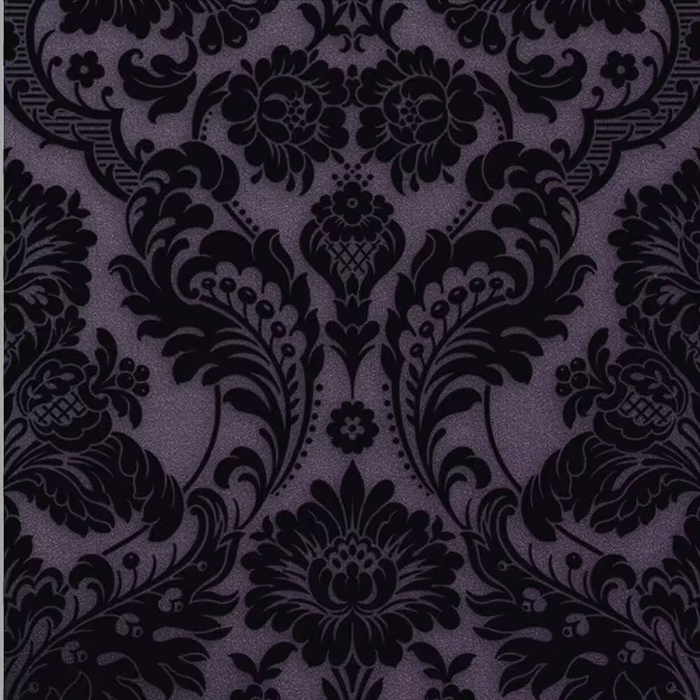 Gothic Damask Flock Plum Removable Wallpaper