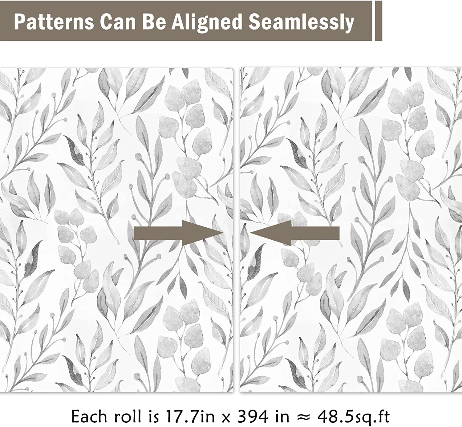 Peel and Stick Wallpaper Floral Wallpaper Gray Leaf Self Adhesive Wallpaper,17.7 in X 590 In