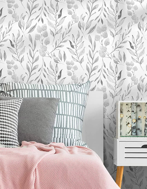 Load image into Gallery viewer, Peel and Stick Wallpaper Floral Wallpaper Gray Leaf Self Adhesive Wallpaper,17.7 in X 590 In
